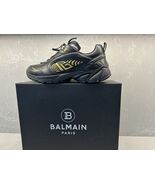 $795 Mens Balmain "Cosmic Dust" Leather Low-Top Sneakers Black/Gold 46/US 13 - $445.50