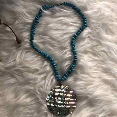 Turquoise rock and abalone shell necklace - $20.55