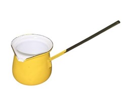 Vintage Yellow Enamel Canister & Pour Pot Set Wood Lid Mid-Century Kitchen MCM image 6