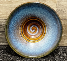 Bill Campbell Art Pottery Blue Drip Glaze &amp; Swirl Dip Bowl / Trinket Dis... - £25.45 GBP