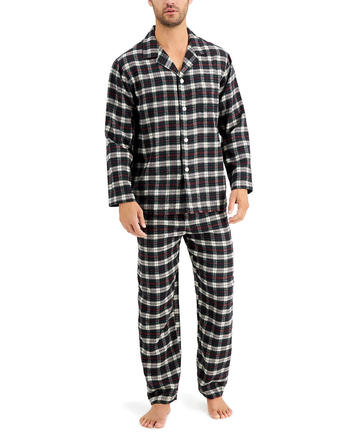 Club Room Men's Flannel Plaid Pajama Set in Hunter Multicolor-Size Small