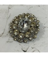 Vintage Ornate Brooch Pin Large  Crystal Rhinestones Silver Toned Oval  - £31.14 GBP