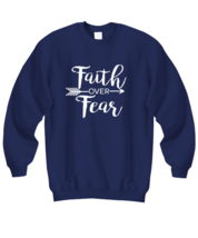 Religious Sweatshirt Faith Over Fear, Jesus, Christian Navy-SS  - £21.54 GBP
