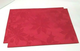 Table Placemats Red Poinsettias Floral Rectangular Fabric Holiday Christ... - $24.03
