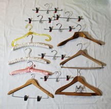 Vintage Clothes Suits Dress Hangers Wood Satin Metal Plastic Lot Of 14 - £12.84 GBP