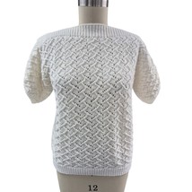 Vtg Hand Knit Wool White Lattice Design Sweater Short Puffed Sleeves M/L... - £47.34 GBP