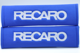 2 pieces (1 PAIR) Recaro Embroidery Seat Belt Cover Pads (White on Blue ... - $16.99