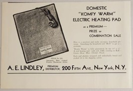 1931 Print Ad Komfy Warm Electric Heating Pads Thermostatic Action AE Lindley NY - £9.63 GBP