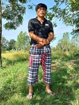 Unique Handwoven Thai Pha Khao Mah Loincloth into Patterned Pants Free Sizes - £21.44 GBP