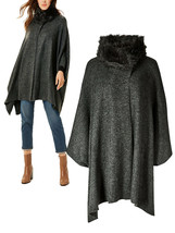 Ladies/Women New  Ex M&amp;S CHARCOAL Stylish Faux Fur Collar Knitted Cover-... - $30.69