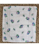 Vintage Handkerchief White w/ Blue Purple Flowers Approx 10x10 Inch - $13.10