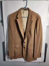 Vtg Camel Hair Tan  Blazer Coat 44 Chest Marshall Field Pockets Classic Neutral - £35.03 GBP