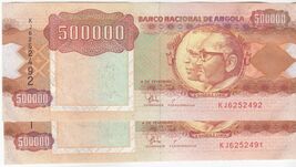 Angola 500000 Kwanzas 1991 Banconota, Set Di 2 Consecutivi AUNC - $9.57