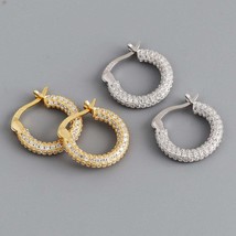 925 silver chunky punk chic full cz diamond round hoop earrings gold plated hoop - £24.78 GBP