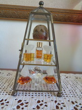 Vintage Brass &amp; Glass Tower Curio Display Case Perfumes Figurines - £47.95 GBP