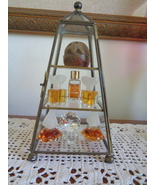 Vintage Brass &amp; Glass Tower Curio Display Case Perfumes Figurines - £47.95 GBP