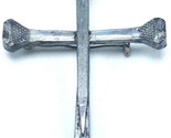  Vintage Artisan Religious Cross Metal Nails Brooch Pin 3&quot; x 2 1/4&quot; Chri... - £30.83 GBP