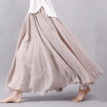 Women&#39;s Elegant High Waist Linen Maxi Skirt Summer Ladies Casual Elastic... - £29.88 GBP