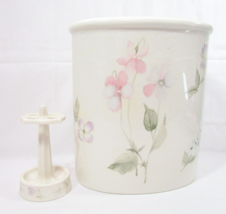 CROSCILL Forget Me Not Floral Porcelain 2-PC Waste Basket and Toothbrush Holder - £58.21 GBP