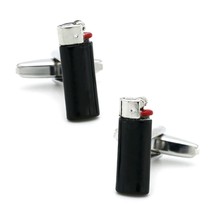 LIGHTER CUFFLINKS Cigarette Cigar Smoking Smoker Dad Black Enamel with G... - $11.95