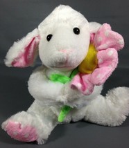 Kellytoy White Lamb Hugging Pink Yellow Sunflower Plush Stuffed Animal 8&quot; Lovey - £13.43 GBP