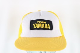 Vintage 80s Yamaha Racing Team Yamaha Spell Out Trucker Hat Snapback Yellow - $59.35