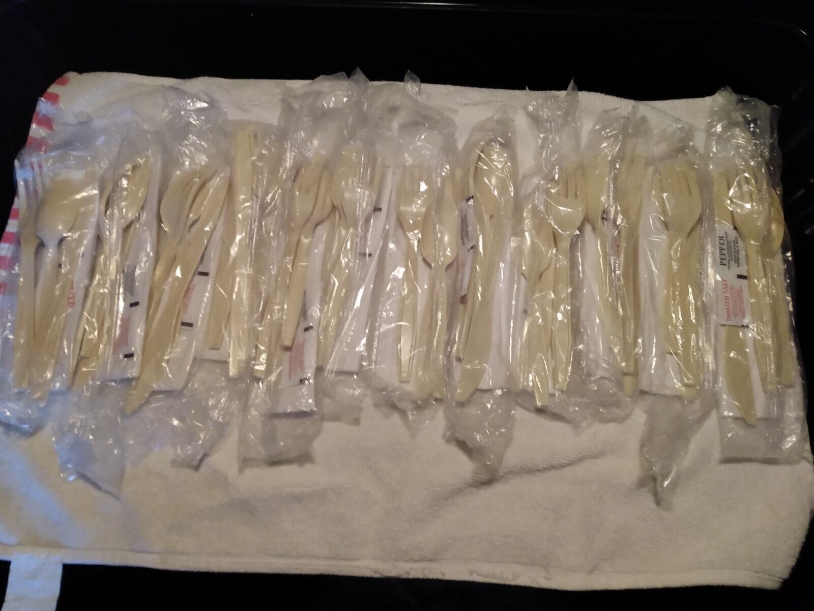 12 Pack Tan Wrapped Utensils Fork Knife Spoon Napkin Salt Pepper - $1.75