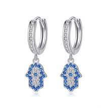 Kaletine Handa Hand 925 Silver Drop Earrings for Women Blue Eye Lucky Go... - £18.01 GBP
