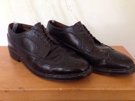 Vintage Mens Dark Brown Leather Sole Dress Shoe Wingtip Brogues Oxfords ... - £31.38 GBP