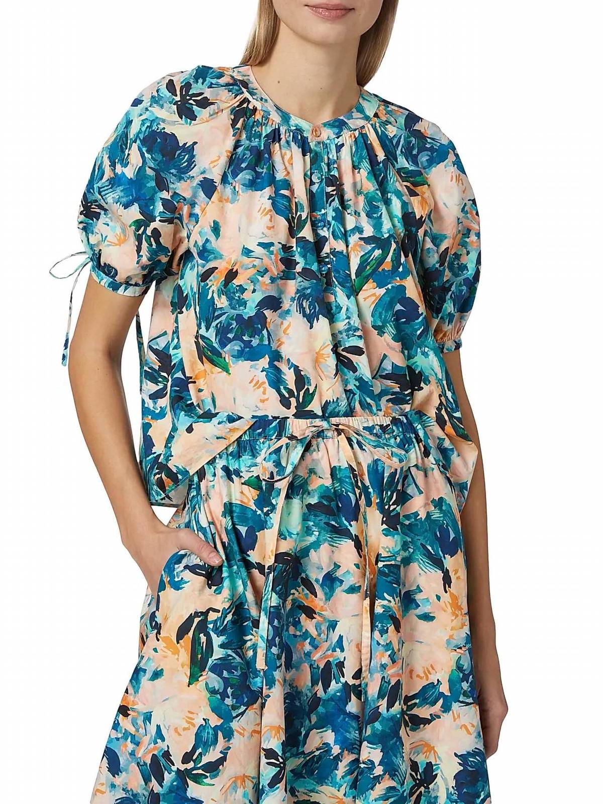 Ulla Johnson Vienne Floral Cotton Blouse Delphinium - $181.00