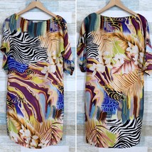 Cache Charmeuse Silk Animal Print Floral Dress Dolman Sleeve Rare VTG Wo... - £54.36 GBP