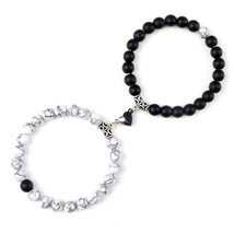 Yin Yang Heart Magnet Couple Bracelet 2pcs/set 8mm Natural Stone Beads Friendshi - £14.22 GBP
