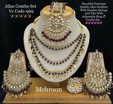 Joharibazar Rajasthani Kundan 3 Layer Earrings Tikka Jewelry GoldPlated Set j - £27.74 GBP