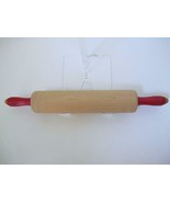 Vtg Maple Wood Rolling Pin with Red Painted  Turned Wood Handles 17&quot; Far... - £15.61 GBP