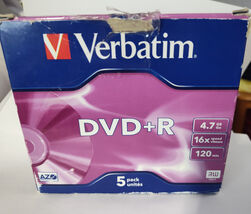 Verbatim DVD+R 16x 4.7GB Blank Discs 5 Pack 43497 NEW Open Box - $10.37