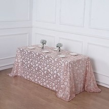 90X156&quot;&quot; Rose Gold Sheer Tulle Rectangular Tablecloth Embroidered Sequin... - $139.38