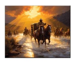 Wild West Cowboy Riding Horse-Drawn Carriage - Stunning Art Print-Décor Giclee - £6.86 GBP+