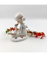 White and gold porcelain Figurine Girl with Pigtails and Duck nursery ki... - £18.91 GBP