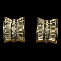 Vintage Nolan Miller Half Hoop Earrings Baguette Crystal Rhinestones Clip On - £19.87 GBP