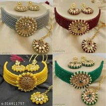 Indian Women Set Of 4 Combo Necklace Set Gold plated Fashion Jewelry Wedding Gif - £27.87 GBP