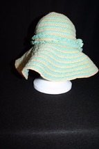 Cynthia Rowley one size Hat Floppy packable Beach Sun Style Green tan stripe - £31.59 GBP