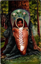 Vtg Postcard, Native American Indian Papoose Propped Up on Tree - $6.79