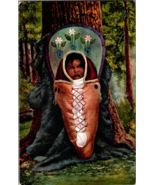 Vtg Postcard, Native American Indian Papoose Propped Up on Tree - $6.79