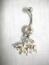 CUTE LITTLE DETAILED BULL FARM ANIMAL CHARM ON DBL CLEAR CZ NAVEL BAR BE... - $4.99