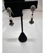 Earrings Silver Tone faceted Red, Clear &amp; Sliver Beaded Dangle - €12,73 EUR