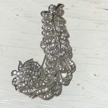 Kenneth J Lane Vintage Brooch Silver Tone Rhinestones Bridal Feather Swirled Pin - £66.39 GBP