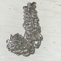 Kenneth J Lane Vintage Brooch Silver Tone Rhinestones Bridal Feather Swirled Pin - £63.53 GBP