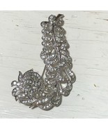 Kenneth J Lane Vintage Brooch Silver Tone Rhinestones Bridal Feather Swi... - £67.22 GBP