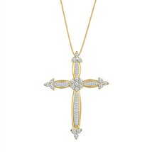 Femmes 1/3 CT Blanc Moissanite 14K Jaune Plaqué Or Pendentif Croix Thanksgiving - £133.68 GBP