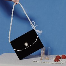 Retro Black Velvet Clutch Bag for Women Wedding Purse and Handbag Elegant  Chain - £39.46 GBP